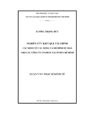 Luận văn thạc sĩ nghiên cứu kiệt quệ tài chính các nhân tố tác động và mô hình dự báo cho các công ty cổ phần tại tp hcm 001