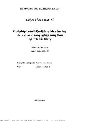 Giải pháp hoàn thiện dịh vụ khuyến ông ho á ơ sở ông nghiệp nông thôn tại tỉnh bắ giang