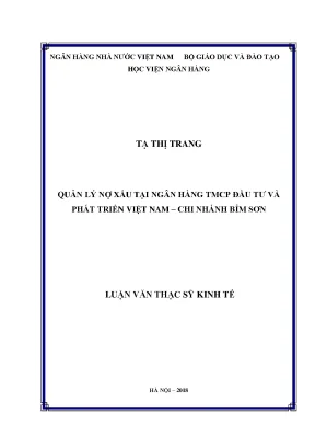Quản lý nợ xấu tại ngân hàng tmcp đầu tư và phát triển việt nam chi nhánh bỉm sơn