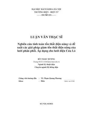 Nghiên cứu tính toán tổn thất điện năng và đề xuất các giải pháp giảm tổn thất điện năng của lưới phân phối áp dụng cho lưới điện cửa lò