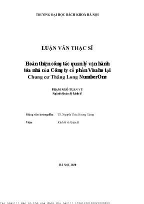 Hoàn thiện ông tá quản lý vận hành tòa nhà ủa công ty ổ phần visaho tại chung ư thăng long number one