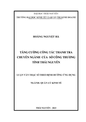 Tăng cường công tác thanh tra chuyên ngành của sở công thương tỉnh thái nguyên