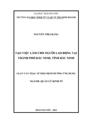 Tạo việc làm cho người lao động tại thành phố bắc ninh tỉnh bắc ninh