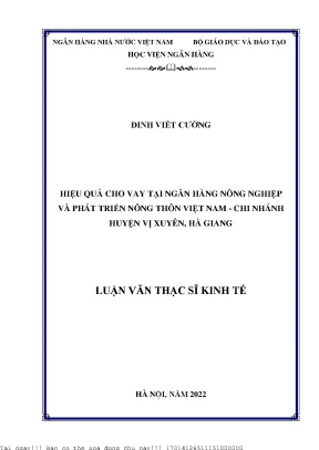 Hiệu quả cho vay tại ngân hàng nông nghiệp và phát triển nông thôn việt nam chi nhánh huyện vị xuyên hà giang