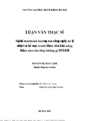 Nghiên ứu ảnh hưởng ủa ông nghệ xử lý nhiệt và bề mặt trướ thấm đến khả năng thấm nittơ ho thép không gỉ sus420