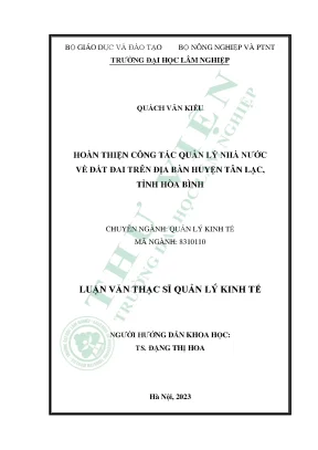 Hoàn thiện công tác quản lý nhà nước về đất đai trên địa bàn huyện tân lạc tỉnh hòa bình