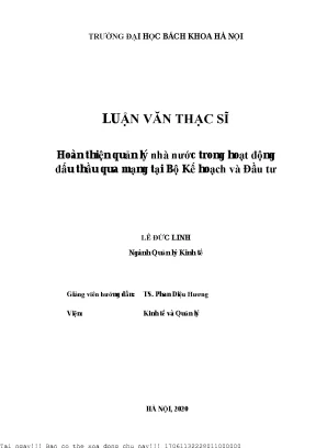 Hoàn thiện quản lý nhà nướ trong hoạt động đấu thầu qua mạng tại bộ kế hoạh và đầu tư