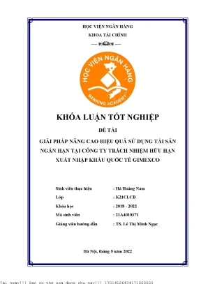 Giải pháp nâng cao hiệu quả sử dụng tài sản ngắn hạn tại công ty trách nhiệm hữu hạn xuất nhập khẩu quốc tế gimexco