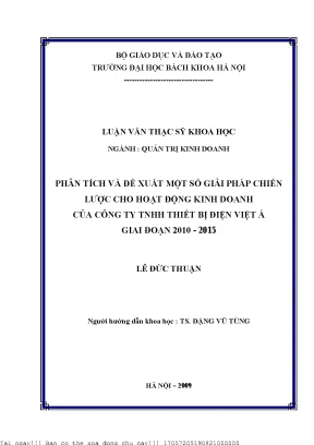 Phân tíh và đề xuất một số giải pháp chiến lược cho hoạt động kinh doanh của công ty tnhh thiết bị điện việt á giai đoạn 2010 2015