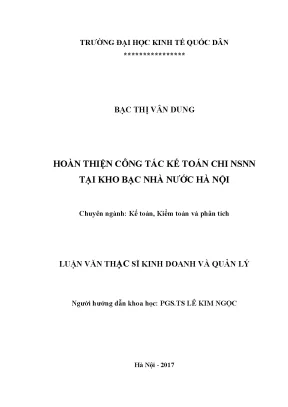 Hoàn thiện công tác kế toán chi nsnn tại kho bạc nhà nước hà nội