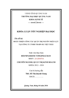 Hoàn thiện công tác quản trị nguồn nhân lực tại công ty tnhh tm dv sx việt thái