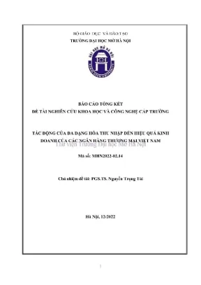 Đề tài nghiên cứu khoa học cấp trường tác động của đa dạng hóa thu nhập đến hiệu quả kinh doanh của các ngân hàng thương mại việt nam