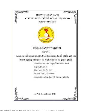 Đánh giá mối quan hệ giữa hoạt động mua lại cổ phiếu quỹ của doanh nghiệp niêm yết tại việt nam tới thị giá cổ phiếu