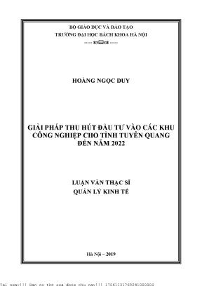 Giải pháp thu hút đầu tư vào á khu ông nghiệp ho tỉnh tuyên quang đến năm 2022
