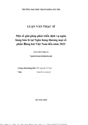 Một số giải pháp phát triển dịh vụ ngân hàng bán lẻ tại ngân hàng thương mại ổ phần hàng hải việt nam đến năm 2022