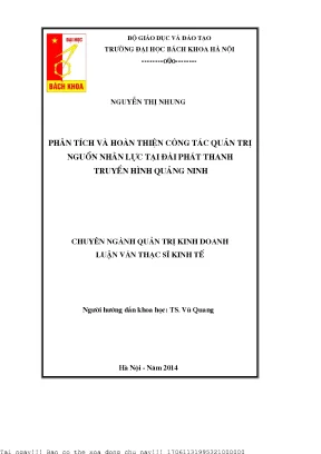 Phân tíh và hoàn thiện ông tá quản trị nguồn nhân lự tại đài phát thanh truyền hình quảng ninh