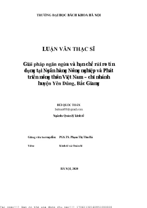 Giải pháp ngăn ngừa và hạn hế rủi ro tín dụng tại ngân hàng nông nghiệp và phát triển nông thôn việt nam hi nhánh huyện yên dũng bắ giang