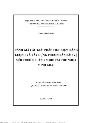 Đánh giá á giải pháp tiết kiệm năng lượng và xây dựng phương án bảo vệ môi trường làng nghề tái hế nhựa minh khai