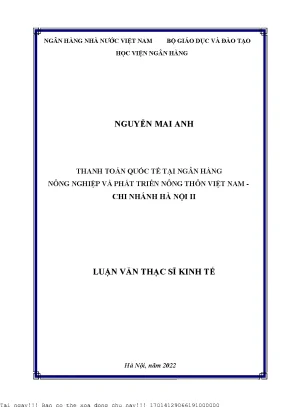 Thanh toán quốc tế tại ngân hàng nông nghiệp và phát triển nông thôn việt nam chi nhánh hà nội ii
