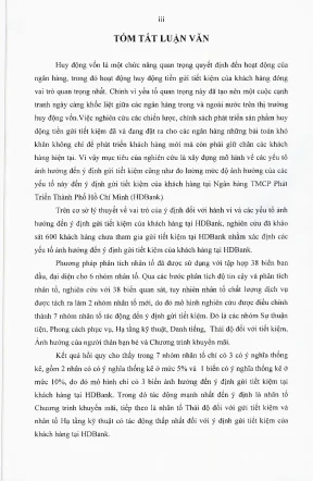 Các nhân tố ảnh hưởng đến ý định gửi tiết kiệm của khách hàng hdbank