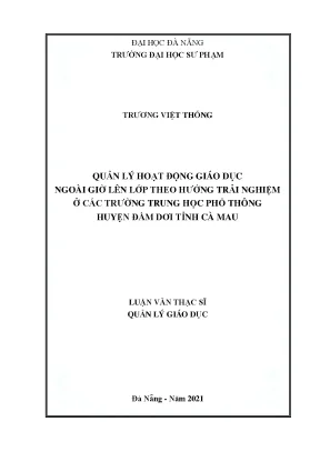 Quản lý hoạt động giáo dục ngoài giờ lên lớp theo hướng trải nghiệm ở các trường trung học phổ thông huyện đầm dơi tỉnh cà mau
