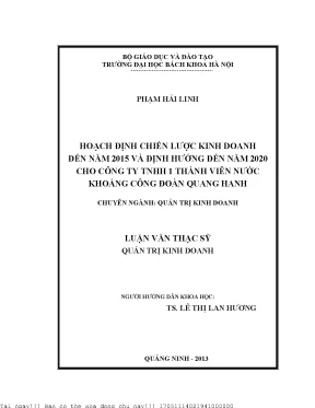 Hoạh định chiến lược kinh doanh đến năm 2015 và định hướng đến năm 2020 cho công ty tnhh 1 thành viên nước khoáng công đoàn quang hanh