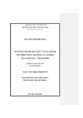Luận văn thạc sĩ kinh tế kế toán chi phí sản xuất và giá thành sản phẩm than tại công ty cổ phần than đèo nai vinacomin