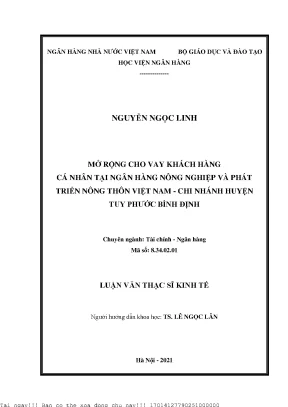 Mở rộng cho vay khách hàng cá nhân tại ngân hàng nông nghiệp và phát triển nông thôn việt nam chi nhánh huyện tuy phước bình định