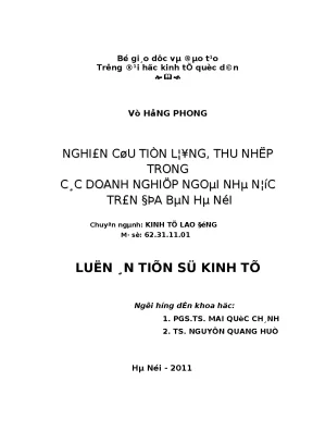 Nghiên cứu tiền lương thu nhập trong các doanh nghiệp ngoài nhà nước trên địa bàn hà nội