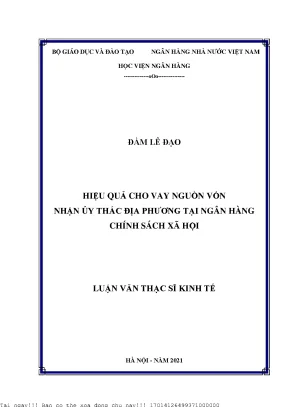 Hiệu quả cho vay nguồn vốn nhận ủy thác địa phương tại ngân hàng chính sách xã hội