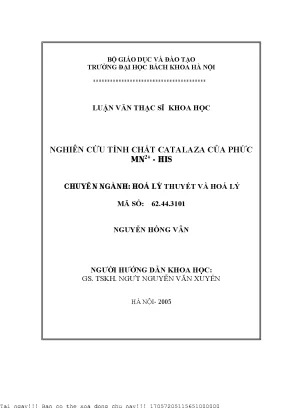 Nghiên ứu tính chất catalaza của phức mn2 his