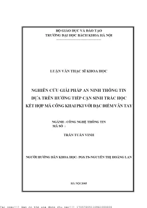 Nghiên ứu giải pháp an ninh thông tin dựa trên hướng tiếp cận sinh trắc học kết hợp mã công khai pki với đặc điểm vân tay