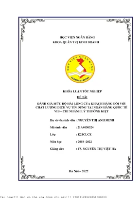 Đánh giá mức độ hài lòng của khách hàng đối với chất lượng dịch vụ tín dụng tại ngân hàng quốc tế vib chi nhánh lý thường kiệt