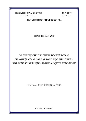 Cơ chế tự chủ tài chính đối với đơn vị sự nghiệp công lập tại tổng cục tiêu chuẩn đo lường chất lượng bộ khoa học và công nghệ