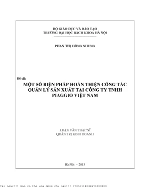 Một số biện pháp hoàn thiện ông tác quản lý sản xuất tại công ty tnhh piaggio việt nam