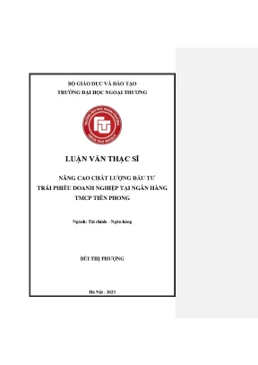 Nâng cao chất lượng đầu tư trái phiếu doanh nghiệp tại ngân hàng tmcp tiên phong