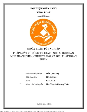 Pháp luật về công ty trách nhiệm hữu hạn một thành viên thực trạng và giải pháp hoàn thiện