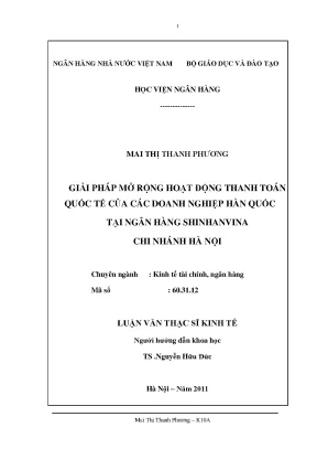 Giải pháp mở rộng hoạt động thanh toán quốc tế của các doanh nghiệp hàn quốc tại ngân hàng shinhanvina chi nhánh hà nội
