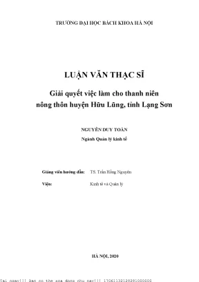 Giải quyết việ làm ho thanh niên nông thôn huyện hữu lũng tỉnh lạng sơn