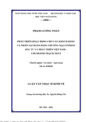 Giải pháp phát triển hoạt động cho vay đối với khách hàng cá nhân tại ngân hàng thương mại cổ phần đầu tư và phát triển việt nam chi nhánh thạch thất