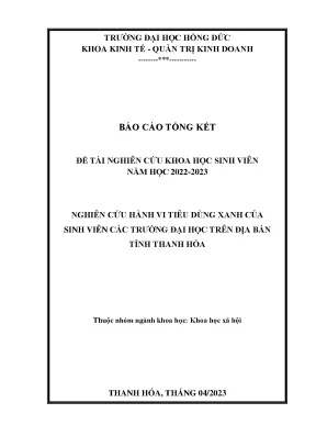 Nghiên cứu hành vi tiêu dùng xanh của sinh viên các trường đại học trên địa bàn tỉnh thanh hóa