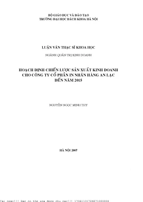 Hoạh định hiến lượ sản xuất kinh doanh ho công ty ổ phần in nhãn hàng an lạ đến năm 2015