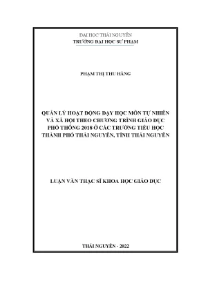 Quản lý hoạt động dạy học môn tự nhiên và xã hội theo chương trình giáo dục phổ thông 2018 ở các trường tiểu học thành phố thái nguyên tỉnh thái nguyên