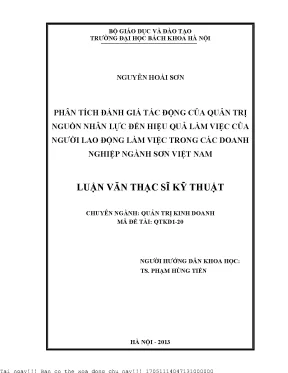 Phân tíh đánh giá tác động của quản trị nguồn nhân lực đến hiệu quả làm việc của người lao động làm việc trong các doanh nghiệp ngành sơn việt nam