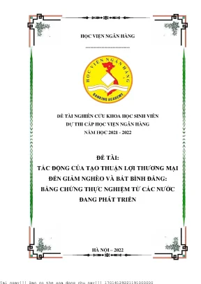 Tác động của tạo thuận lợi thương mại đến giảm nghèo và bất bình đẳng bằng chứng thực nghiệm từ các nước đang phát triển