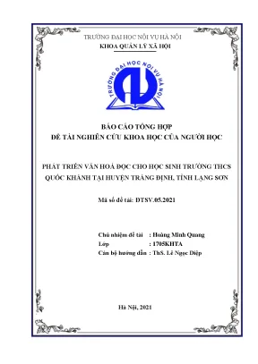Đề tài phát triển văn hóa đọc cho học sinh trường thcs quốc khánh huyện tràng định tỉnh lạng sơn