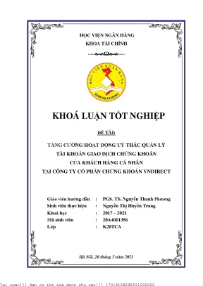 Tăng cường hoạt động ủy thác quản lý tài khoản giao dịch chứng khoán của khách hàng cá nhân tại công ty cổ phần chứng khoán vndirect