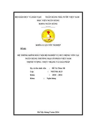Hệ thống kiểm soát nội bộ nghiệp vụ huy động vốn tại ngân hàng thương mại cổ phần việt nam thịnh vượng thực trạng và giải pháp