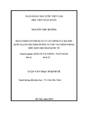 Hoàn thiện cơ chế quản lý tài chính của đại học quốc gia hà nội theo hướng tự chủ tài chính trong điều kiện hội nhập quốc tế