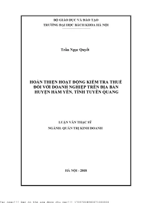 Hoàn thiện hoạt động kiểm tra thuế đối với doanh nghiệp trên địa bàn huyện hàm yên tỉnh tuyên quang